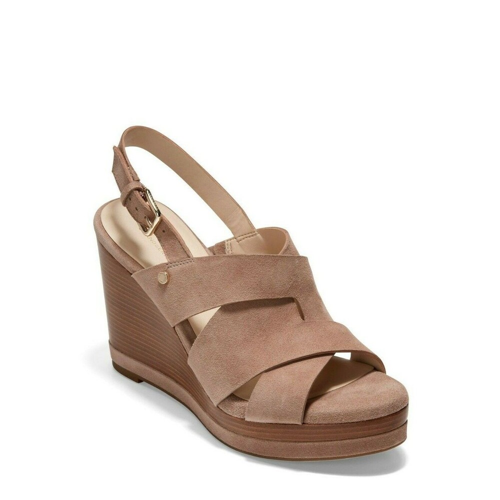 Cole Haan Laci Suede Platform Slingback Wedge Sandal Stone Taupe NIB Size 9 9.5 - Picture 3 of 15